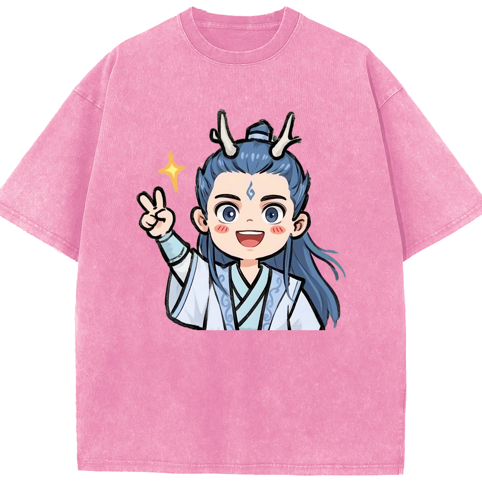 （画像用） Ne Zha 2 ナタ 魔童の大暴れ 綿100% ヴィンテージ風 半袖Tシャツ（フロントプリント）